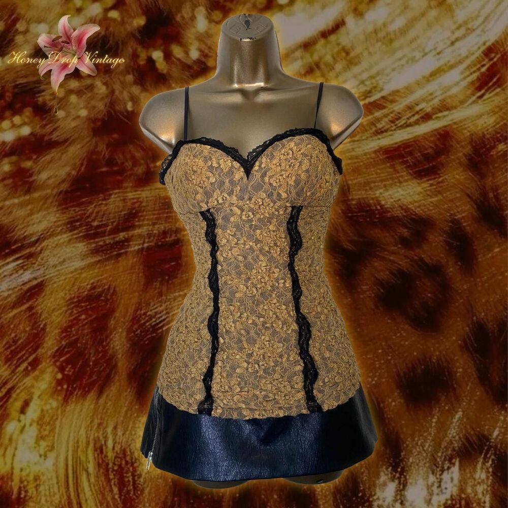 XOXO Tan & Black Lace Bustier Style Cami